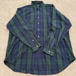 Men's Green and Blue Plaid Shirt